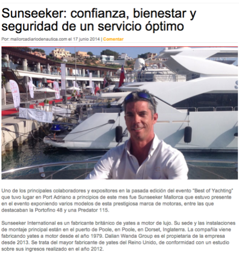 Sunseeker Mallorca was recently featured in Mallorca Diario de Nautica