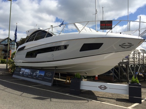 Pride of place: The grey-hulled Sunseeker Portofino 40 on display at Sunseeker Southampton