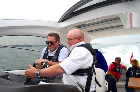 Getting familiar: Guests of the MBY VIP day had the opportunity to get behind the wheel of the Sunseeker San Remo on the Solent