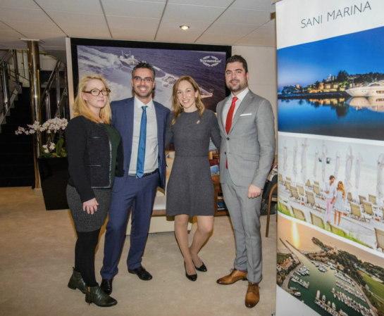 The Sunseeker VIP Lounge welcomed guests to a number of exclusive parties, Sunseeker Greece are pictured here with representatives from Sani Marina