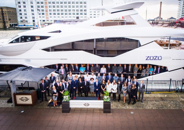 The Sunseeker London Team in front of the Sunseeker 131 Yacht 'ZOZO' which officially launched in January this year 
